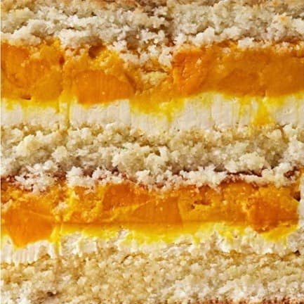 Cross-section of Coconut-Mango cake