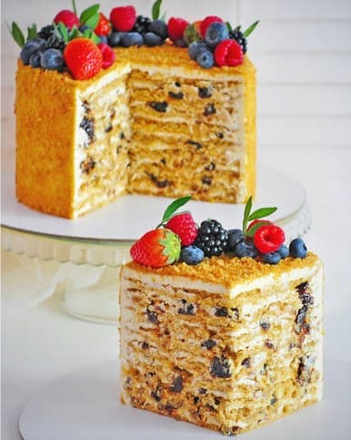 Cross-section of Honey Cake (Medovik) cake