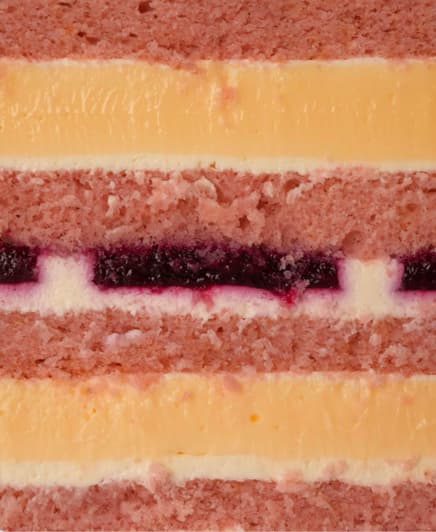 Cross-section of Lavender-Lemon-Black Currant cake