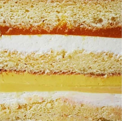Cross-section of Mango-Passionfruit cake
