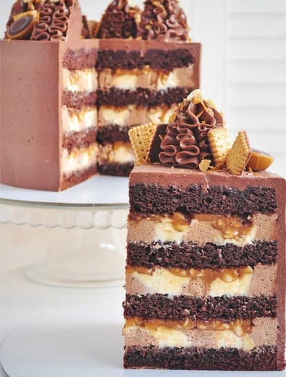 Cross-section of Snickers cake