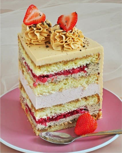 Cross-section of Strawberry Tiramisu cake